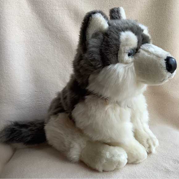 Vancouver Aquarium Plush Fluffy Siberian Husky with Harness Stuffed Animal Toy - Picture 2 of 16